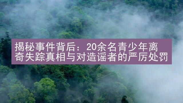 揭秘事件背后：20余名青少年离奇失踪真相与对造谣者的严厉处罚